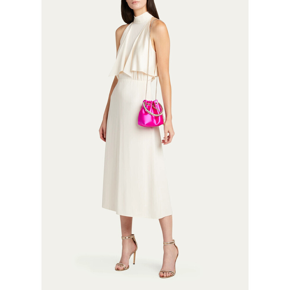 PRADA Women's Highneck Drape Side Midi Dress In Ivory IT Size 40 ( DIRTY) $2340